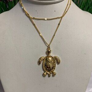 GOLD PLATED LARGE TURTLE  STATEMEANT AUTUMN NECKLACE